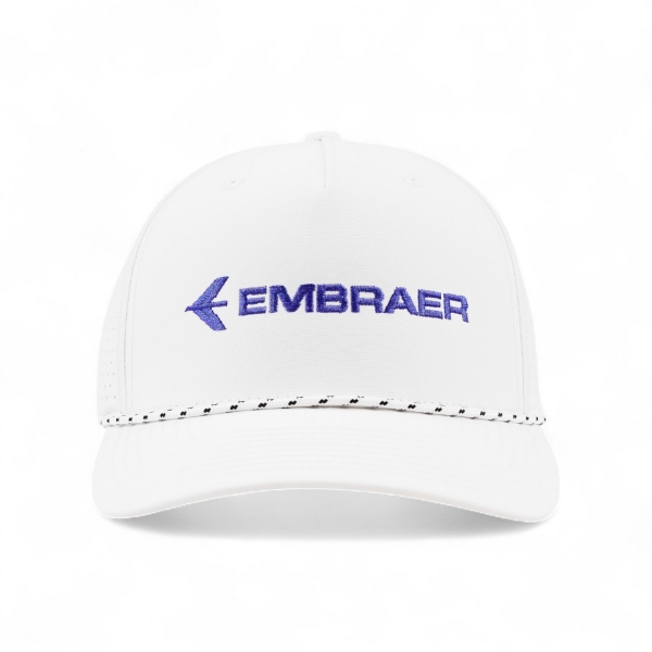 Front view of the Embraer Premium Linen Dad Cap featuring the embroidered logo.