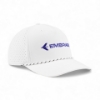 Angled front-left view of the Embraer Premium Linen Dad Cap showing profile and bill.