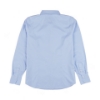 Rear view of blue pinpoint stretch button-down shirt with classic tailoring