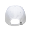 Back view of white Embraer cap showing adjustable strap with custom metal buckle.