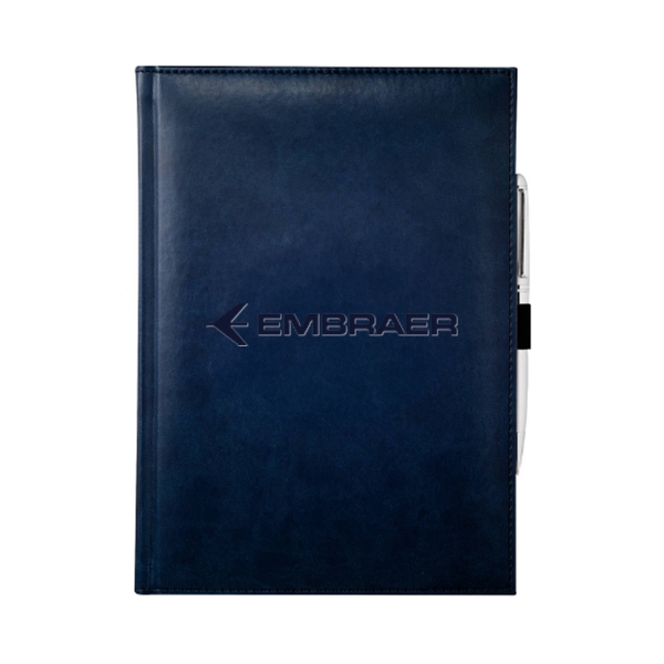 Embraer-branded navy Mix Pedova™ large bound journal with pen loop