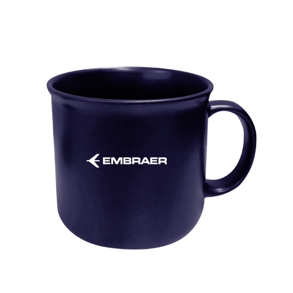 Embraer-branded navy 15 oz Ember ceramic mug with handle