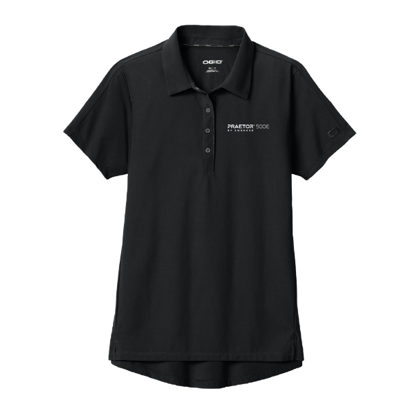 Black OGIO Embraer Women’s Praetor 500E polo shirt with left‑chest embroidery