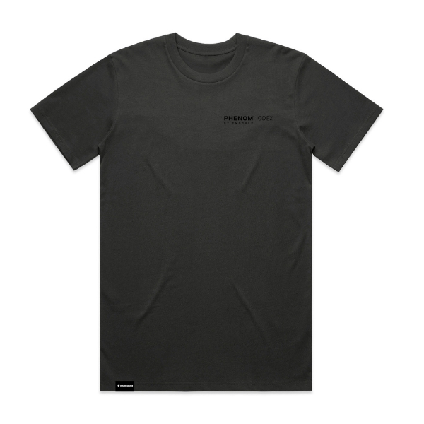 Dark charcoal Phenom 100 EX classic tee with left‑chest logo
