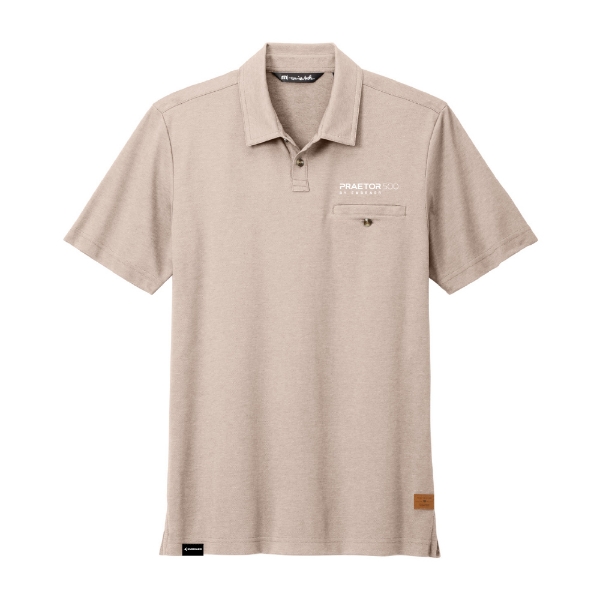 Light stone heather Praetor 500 polo with left‑chest pocket and logo