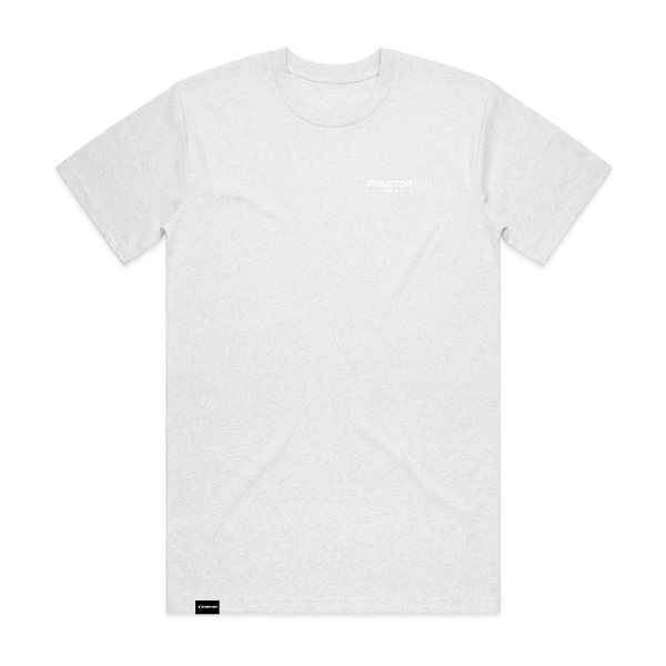 Light heather gray Praetor 600 classic tee with left‑chest logo