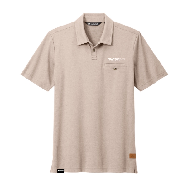Light stone heather Praetor 600 polo with left‑chest pocket and logo