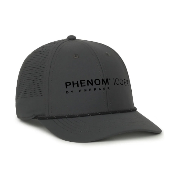 Dark gray Phenom 100 EX performance cap with embroidered front logo and perforated side panels