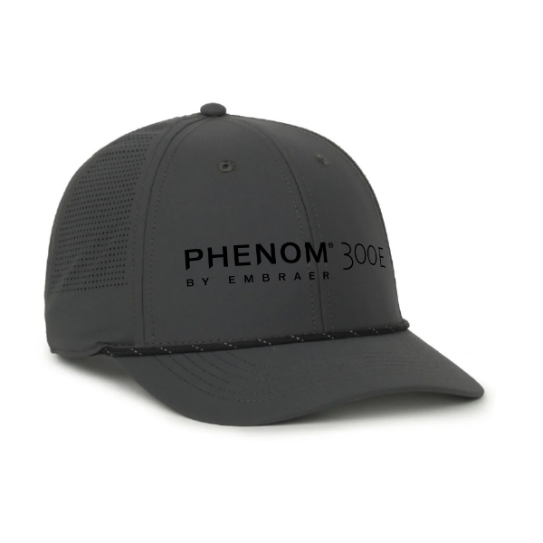 Dark gray Phenom 300E performance cap with embroidered front logo and perforated side panels