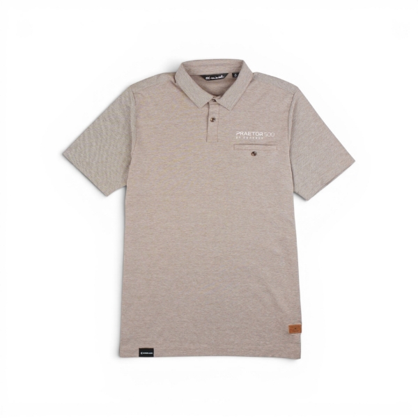 Light stone heather Praetor 500 polo with left‑chest pocket and logo