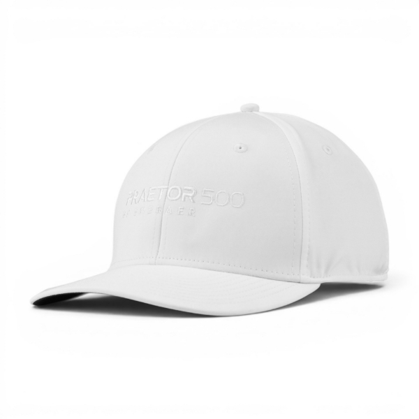 3/4 view of Front view of White Praetor 500 performance hat