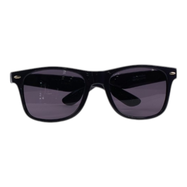 Front view of black Malibu Sunglasses with dark tinted lenses and a classic rectangular frame.